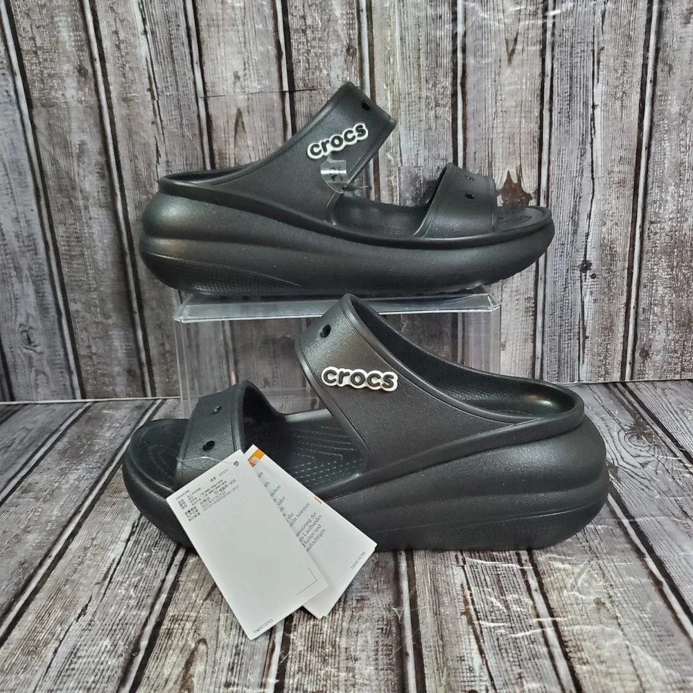 Crocs Men's Classic Crush Sandal Black Platform Slide Size 11